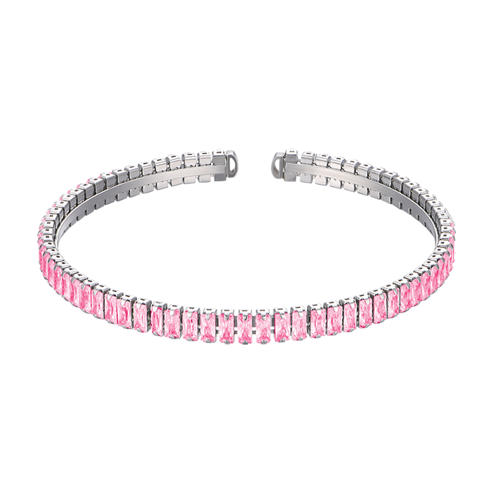 BRACCIALE DONNA IN ACCIAIO CON CRISTALLI ROSA