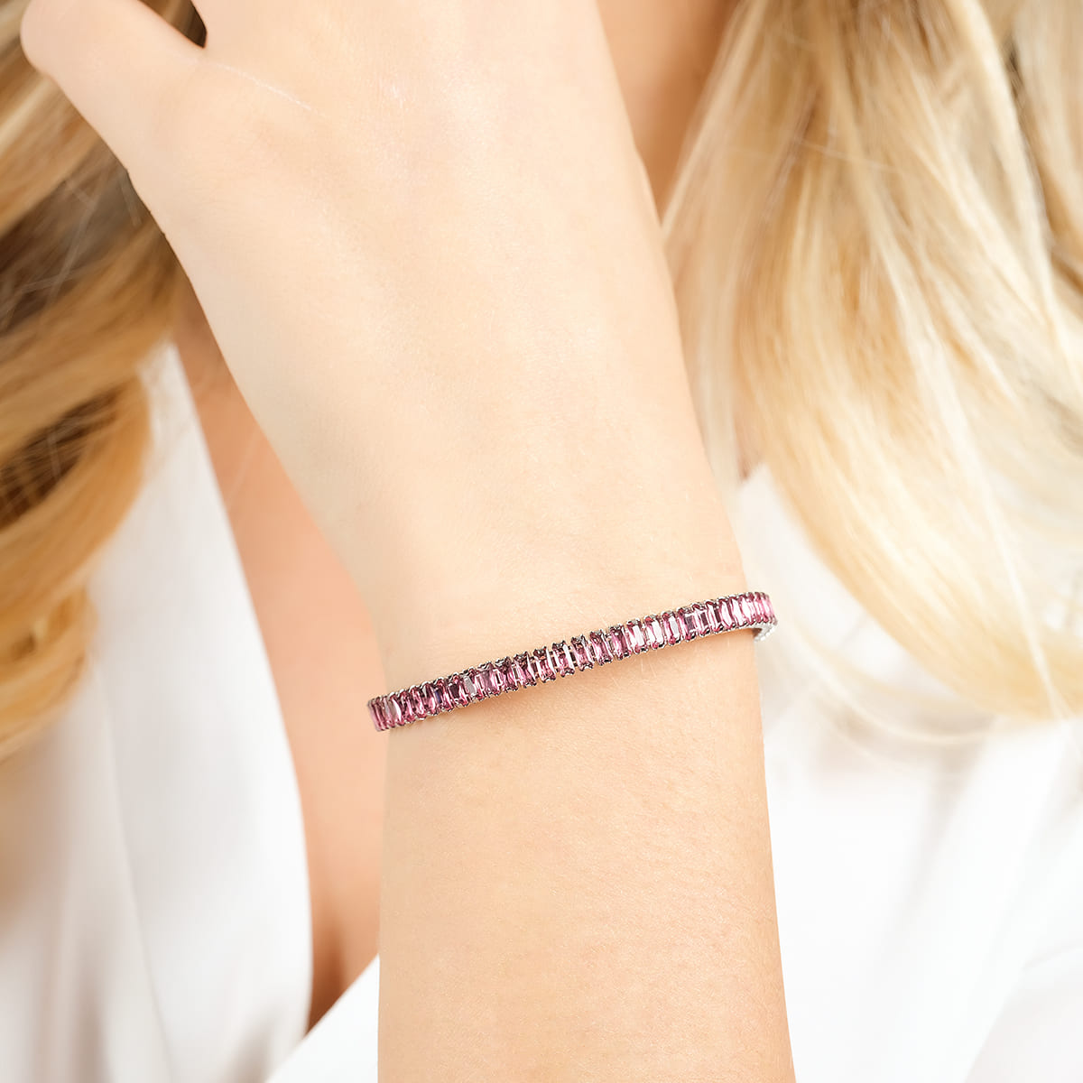 BRACCIALE DONNA IN ACCIAIO CON CRISTALLI FUCSIA