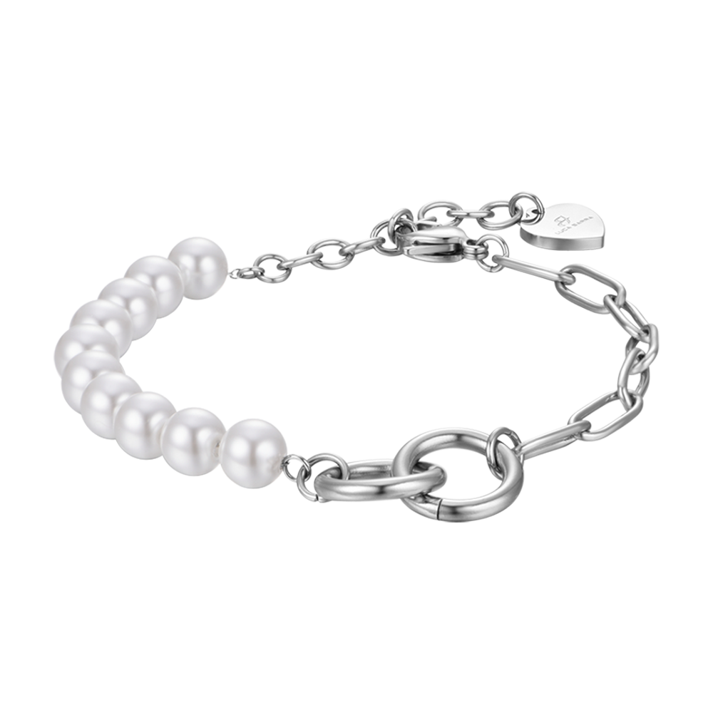 BRACCIALE DONNA IN ACCIAIO CON PERLE BIANCHE