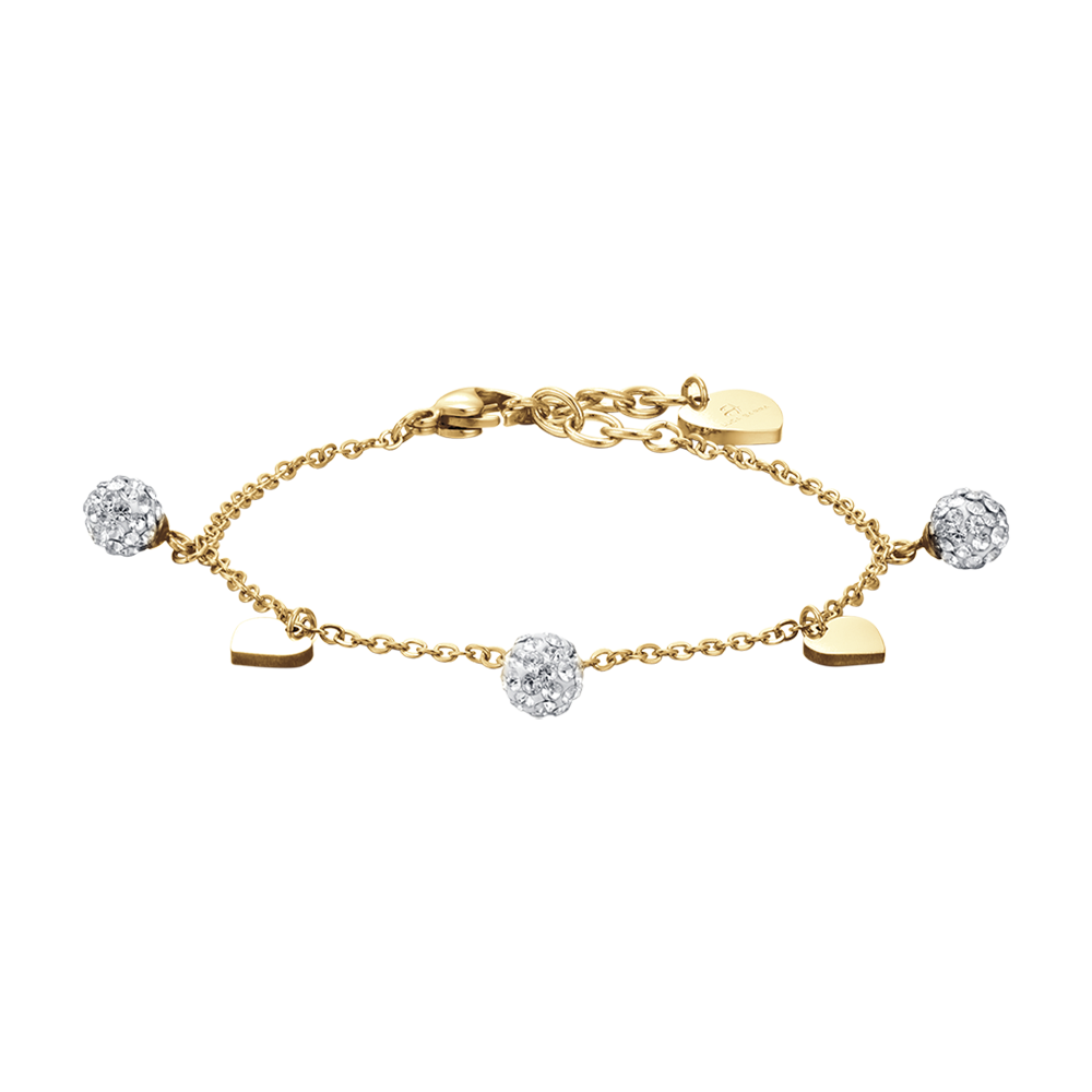 BRACCIALE DONNA IN ACCIAIO IP GOLD CON CUORI E CRISTALLI BIANCHI