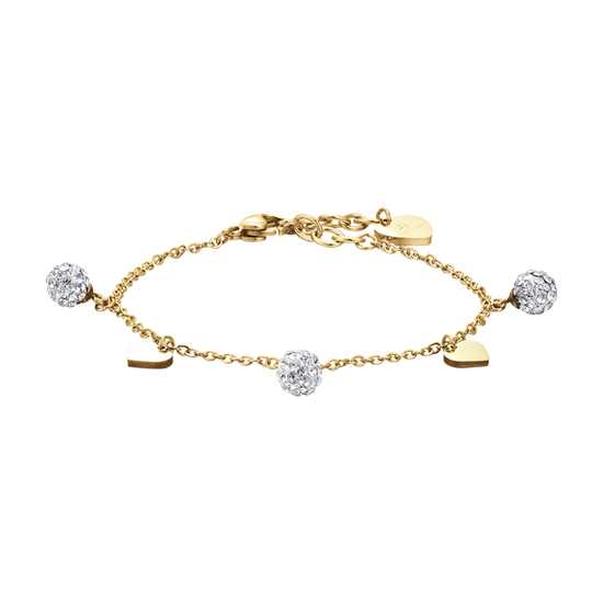 BRACCIALE DONNA IN ACCIAIO IP GOLD CON CUORI E CRISTALLI BIANCHI