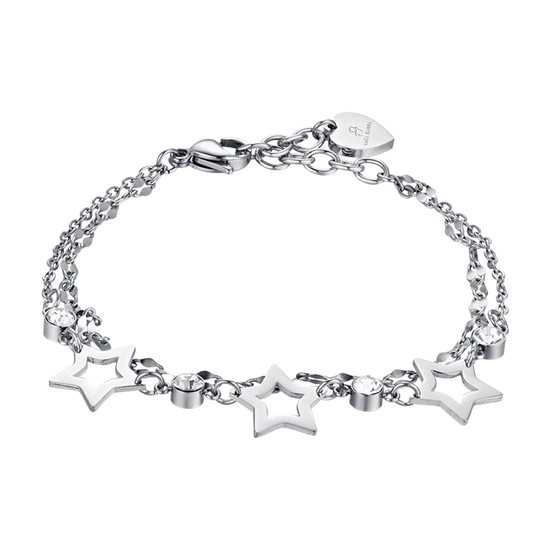 BRACCIALE DONNA MULTIFILO IN ACCIAIO CON STELLE TRAFORATE E CRISTALLI BIANCHI