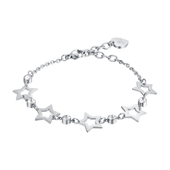 BRACCIALE DONNA IN ACCIAIO CON STELLE TRAFORATE E CRISTALLI BIANCHI