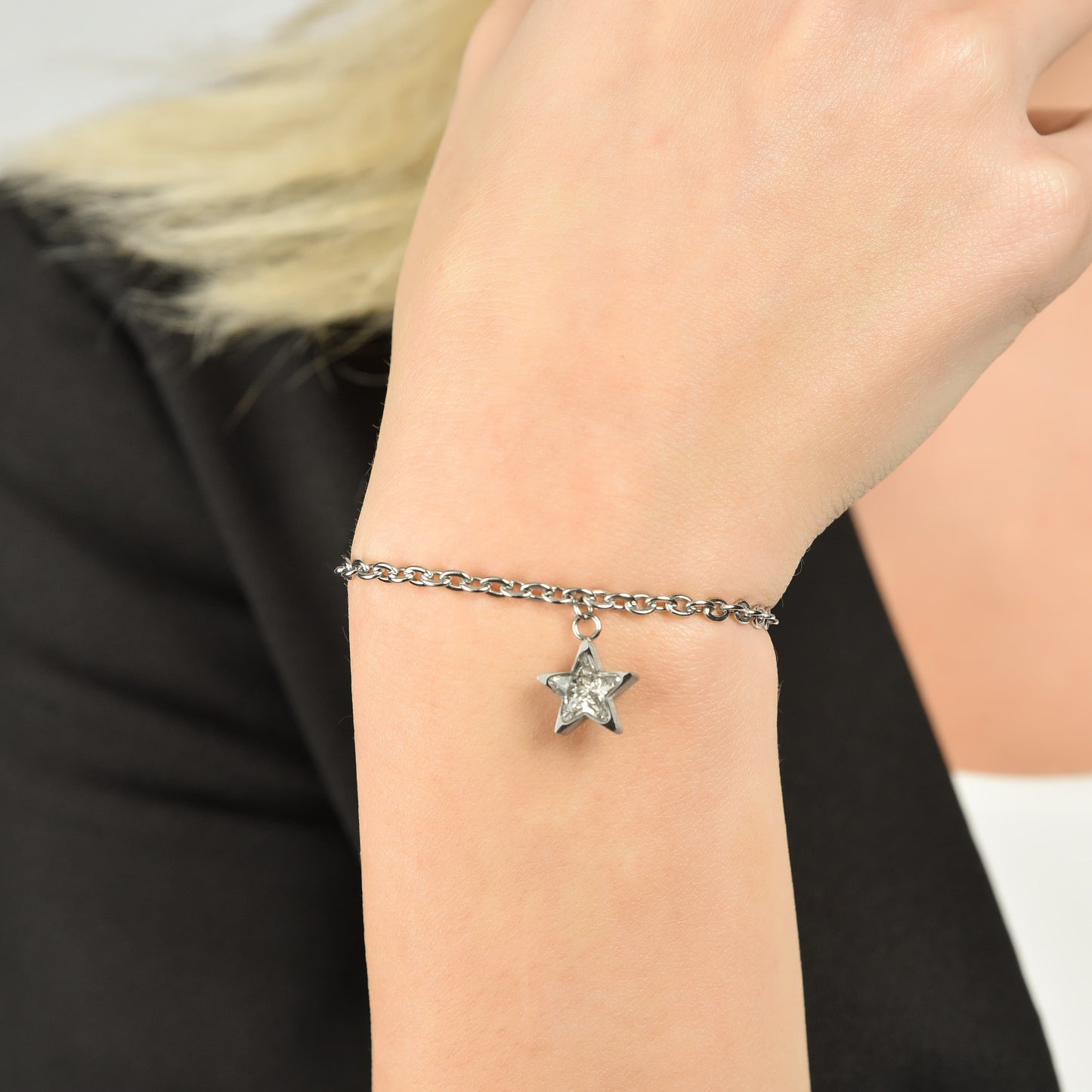 BRACCIALE DONNA IN ACCIAIO CON STELLA PUNTO LUCE BIANCO Luca Barra