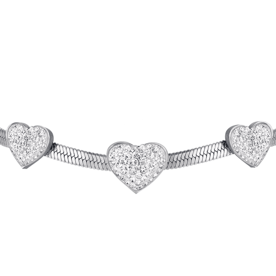 BRACCIALE DONNA SNAKE IN ACCIAIO CON CUORI CON CRISTALLI BIANCHI