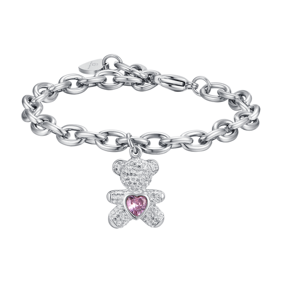 BRACCIALE DONNA IN ACCIAIO CON ORSETTO CON CRISTALLI ROSA E BIANCHI Luca Barra