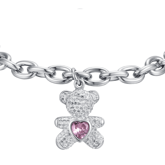 BRACCIALE DONNA IN ACCIAIO CON ORSETTO CON CRISTALLI ROSA E BIANCHI Luca Barra