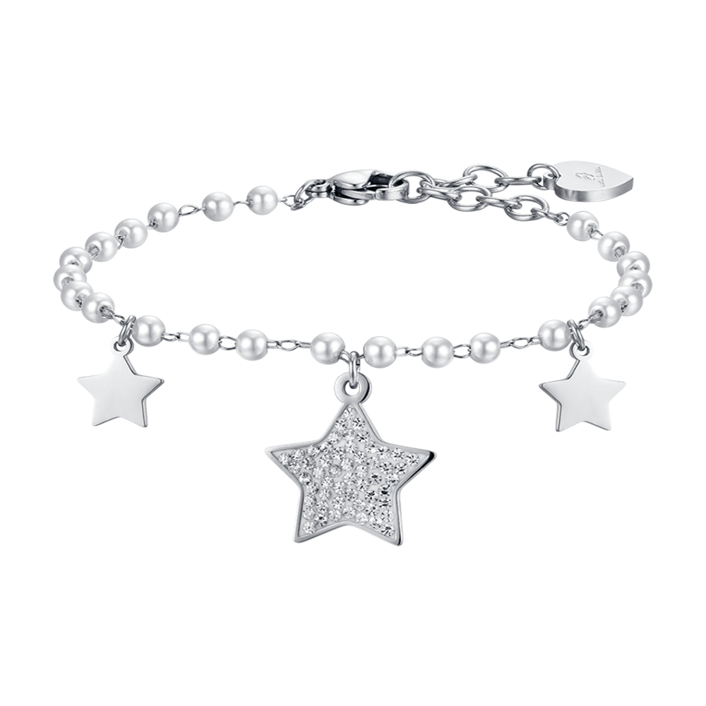 BRACCIALE DONNA IN ACCIAIO CON PERLE BIANCHE E STELLE Luca Barra