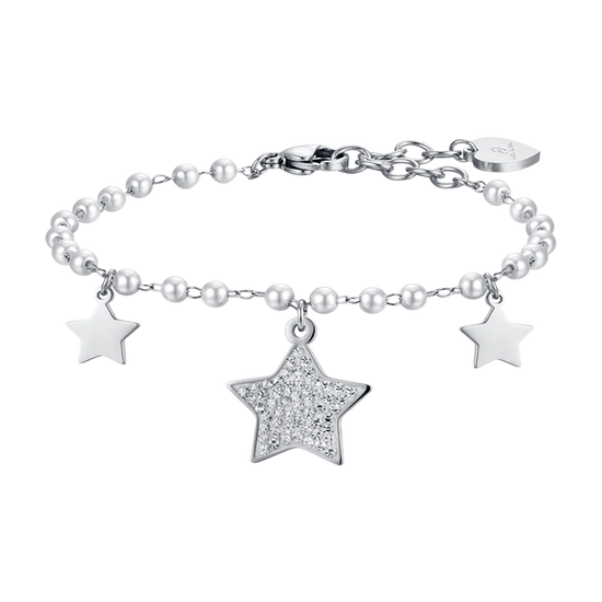 BRACCIALE DONNA IN ACCIAIO CON PERLE BIANCHE E STELLE Luca Barra