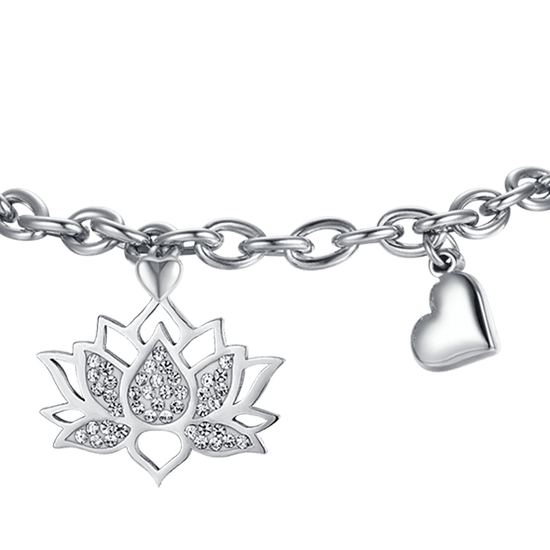 BRACCIALE DONNA IN ACCIAIO CON FIORE DI LOTO CON CRISTALLI BIANCHI