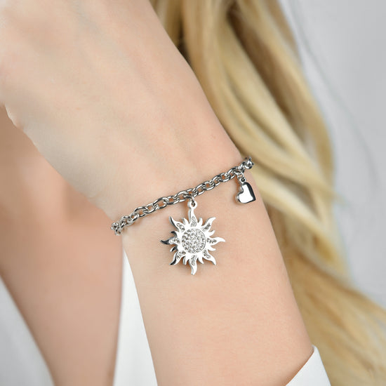 BRACCIALE DONNA IN ACCIAIO CON SOLE CON CRISTALLI BIANCHI