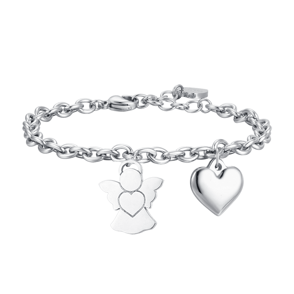 BRACCIALE DONNA IN ACCIAIO CON ANGELO E CHARM CUORE