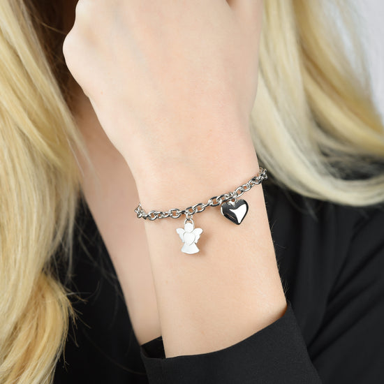 BRACCIALE DONNA IN ACCIAIO CON ANGELO E CHARM CUORE