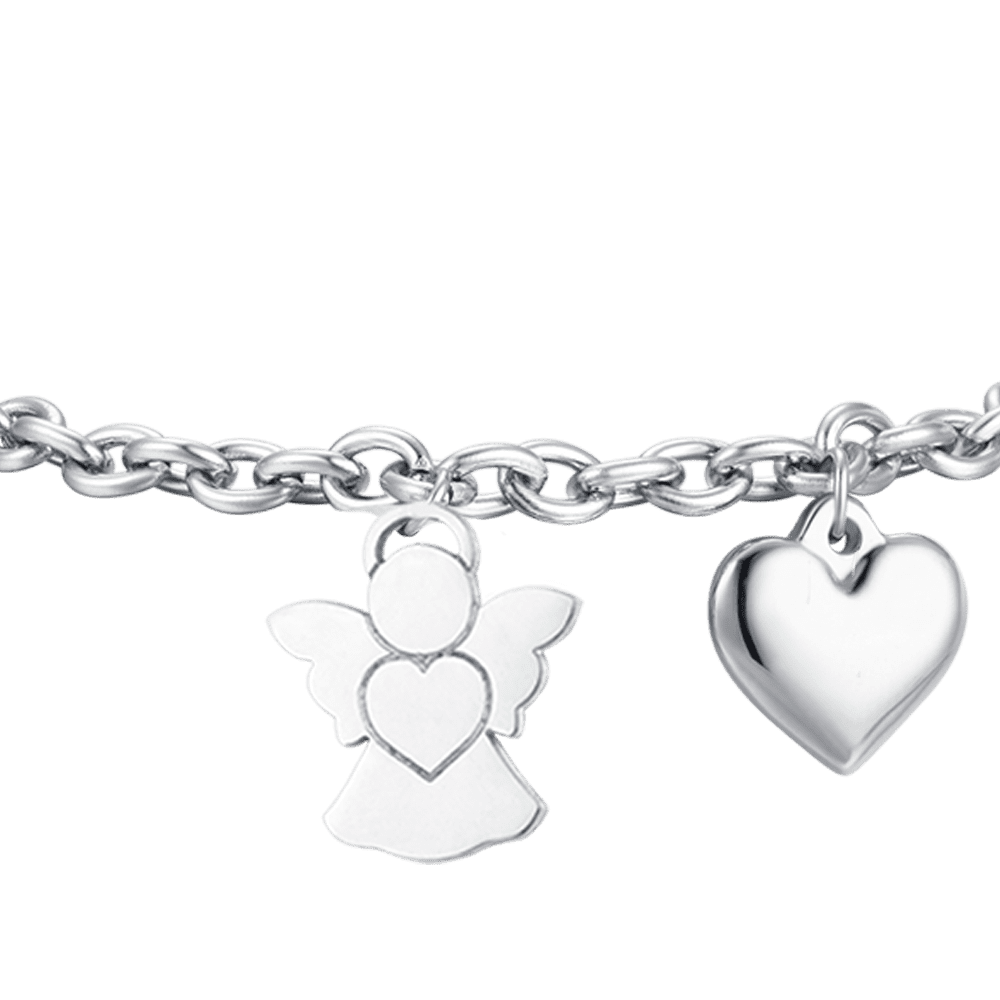 BRACCIALE DONNA IN ACCIAIO CON ANGELO E CHARM CUORE Luca Barra