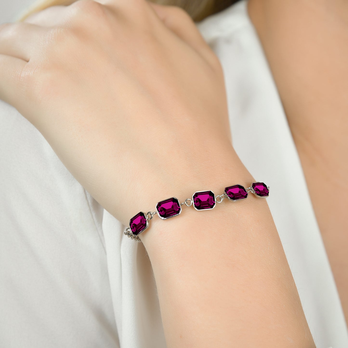 BRACCIALE DONNA IN ACCIAIO CON CRISTALLI FUCSIA Luca Barra