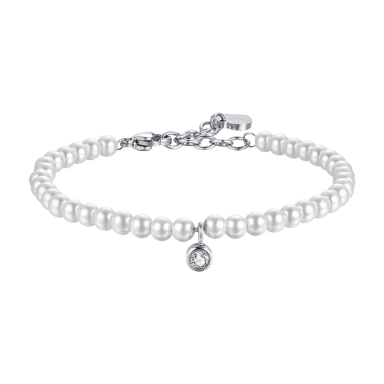 BRACCIALE DONNA IN ACCIAIO CON PERLE CON CRISTALLO BIANCO