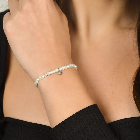 BRACCIALE DONNA IN ACCIAIO CON PERLE CON CRISTALLO BIANCO