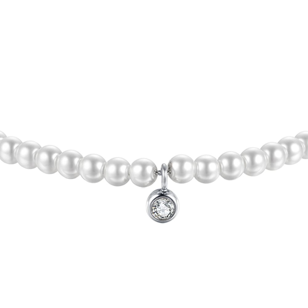 BRACCIALE DONNA IN ACCIAIO CON PERLE CON CRISTALLO BIANCO