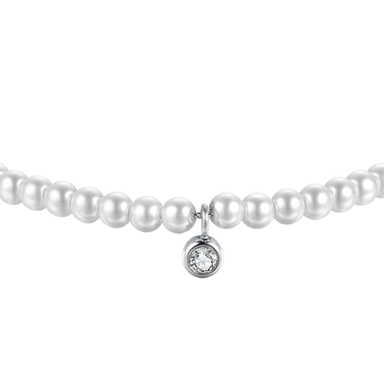 BRACCIALE DONNA IN ACCIAIO CON PERLE CON CRISTALLO BIANCO