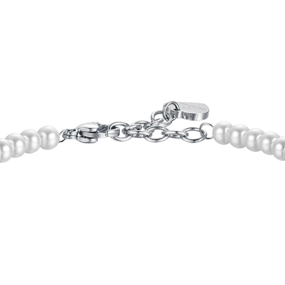 BRACCIALE DONNA IN ACCIAIO CON PERLE CON CRISTALLO BIANCO