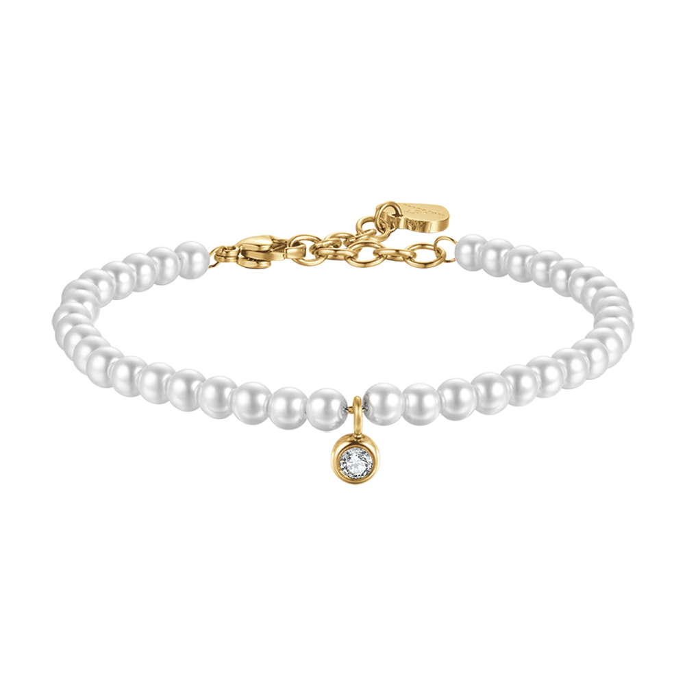 BRACCIALE DONNA IN ACCIAIO IP GOLD CON PERLE CON CRISTALLO BIANCO