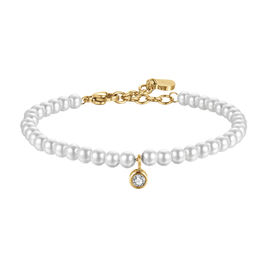 BRACCIALE DONNA IN ACCIAIO IP GOLD CON PERLE CON CRISTALLO BIANCO