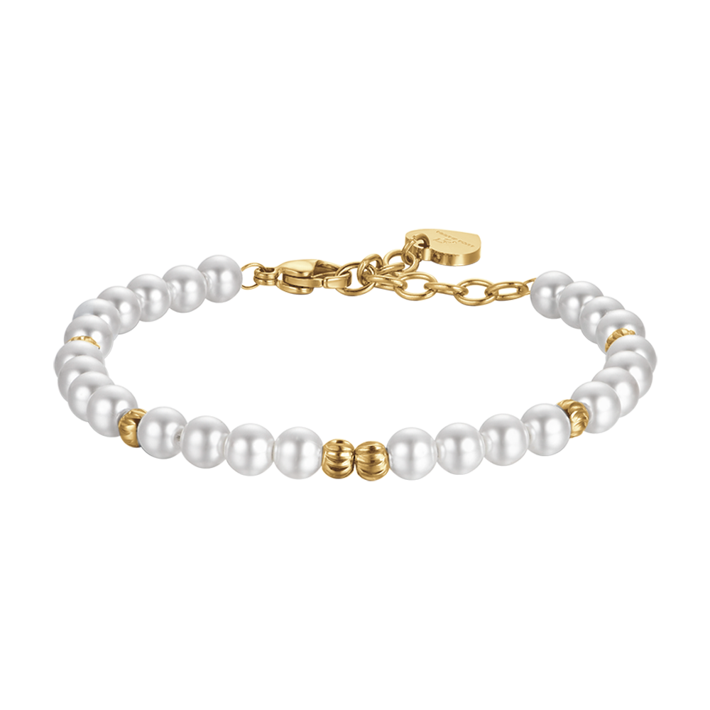 BRACCIALE DONNA IN ACCIAIO IP GOLD CON PERLE ED ELEMENTI IN ACCIAIO