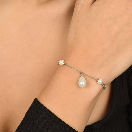 BRACCIALE DONNA IN ACCIAIO CON PERLE