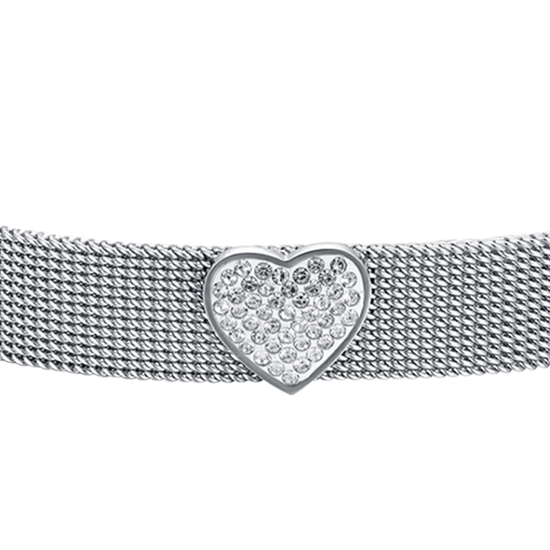 BRACCIALE DONNA IN ACCIAIO MAGLIA MILANO CON CUORE CON CRISTALLI BIANCHI