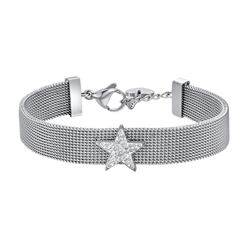 BRACCIALE DONNA IN ACCIAIO MAGLIA MILANO CON STELLA CON CRISTALLI BIANCHI