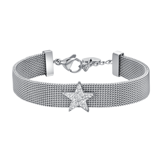 BRACCIALE DONNA IN ACCIAIO MAGLIA MILANO CON STELLA CON CRISTALLI BIANCHI