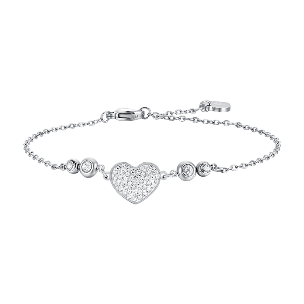 BRACCIALE DONNA IN ACCIAIO CON CUORE CON CRISTALLI BIANCHI