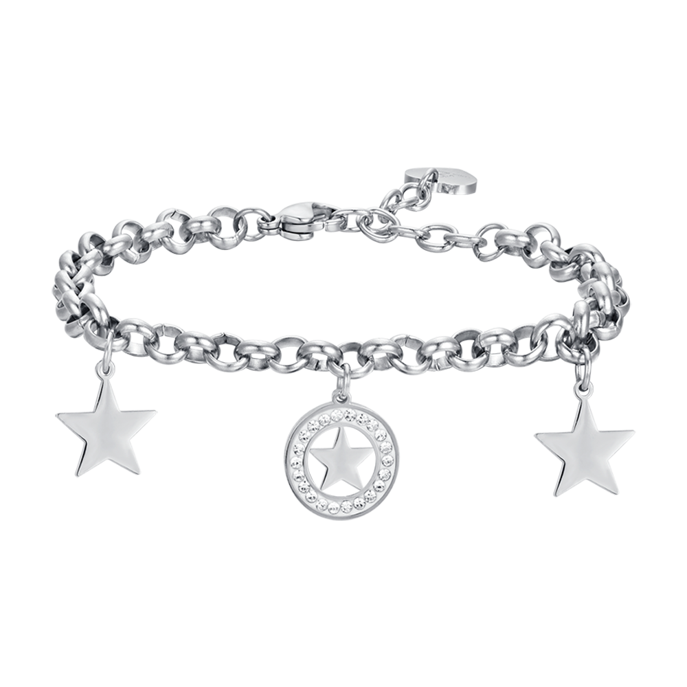 BRACCIALE DONNA IN ACCIAIO IP GOLD CON STELLE E CRISTALLI BIANCHI