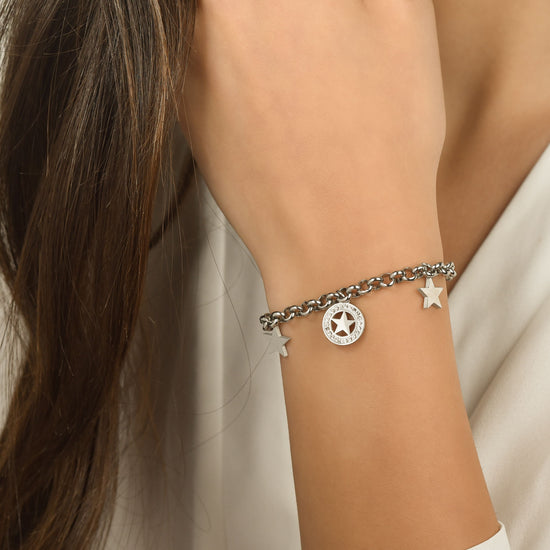 BRACCIALE DONNA IN ACCIAIO CON STELLE E CRISTALLI BIANCHI