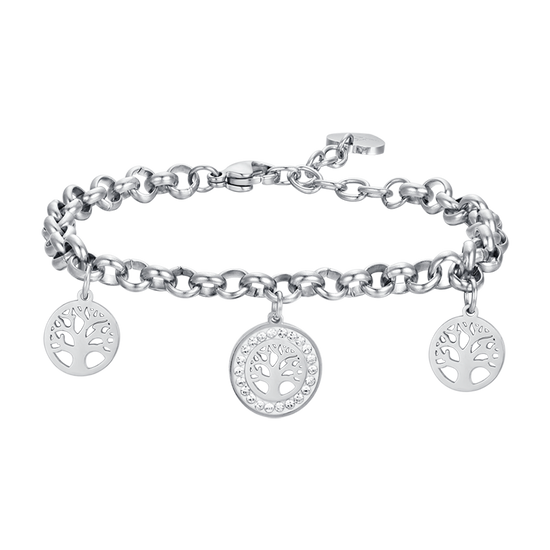 BRACCIALE DONNA IN ACCIAIO CON ALBERO DELLA VITA E CRISTALLI BIANCHI