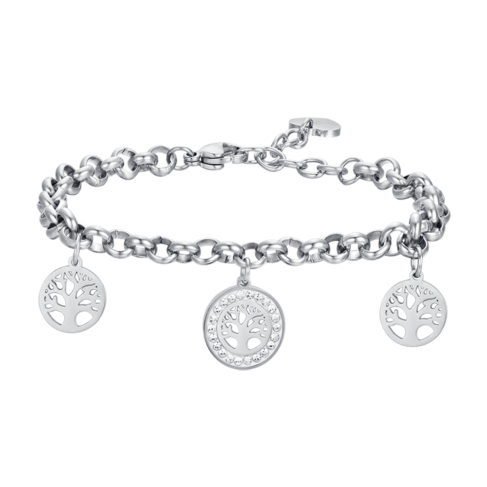 BRACCIALE DONNA IN ACCIAIO CON ALBERO DELLA VITA E CRISTALLI BIANCHI