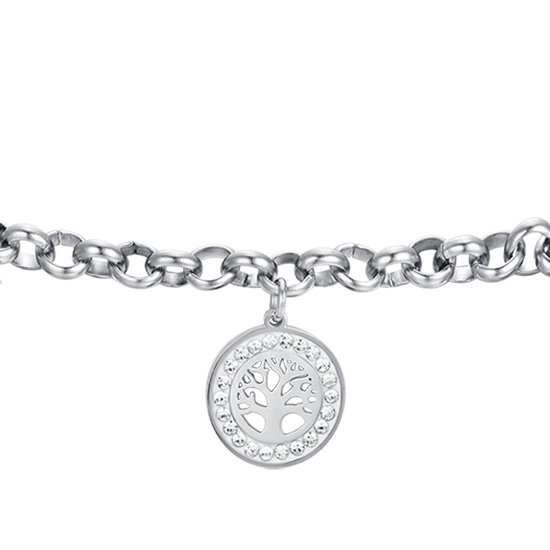 BRACCIALE DONNA IN ACCIAIO CON ALBERO DELLA VITA E CRISTALLI BIANCHI