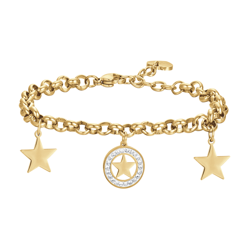 BRACCIALE DONNA IN ACCIAIO IP GOLD CON STELLE E CRISTALLI BIANCHI