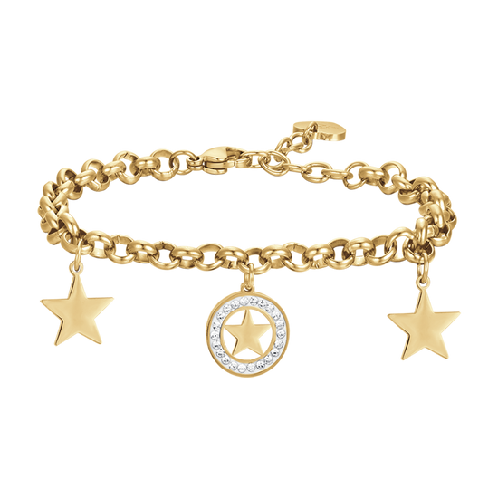 BRACCIALE DONNA IN ACCIAIO IP GOLD CON STELLE E CRISTALLI BIANCHI