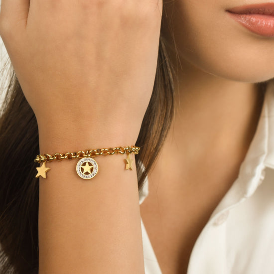 BRACCIALE DONNA IN ACCIAIO IP GOLD CON STELLE E CRISTALLI BIANCHI