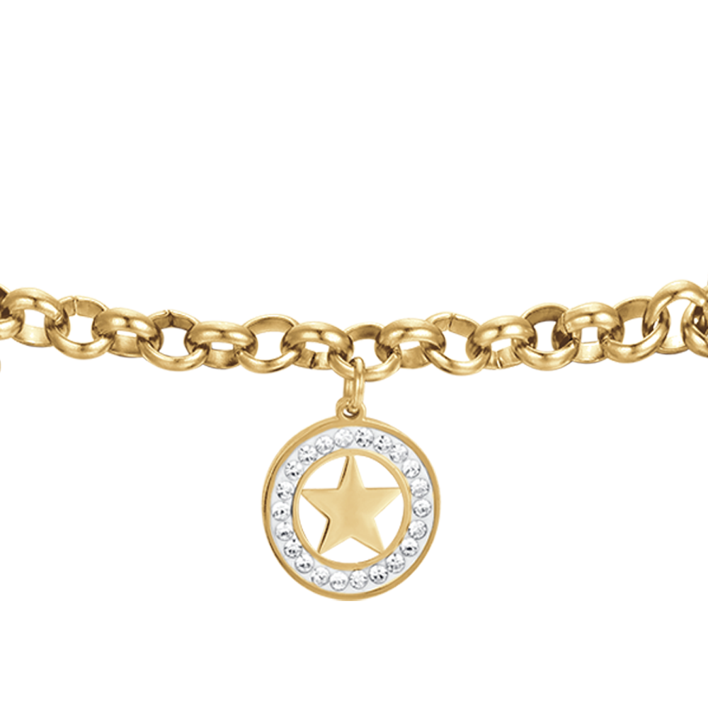 BRACCIALE DONNA IN ACCIAIO IP GOLD CON STELLE E CRISTALLI BIANCHI