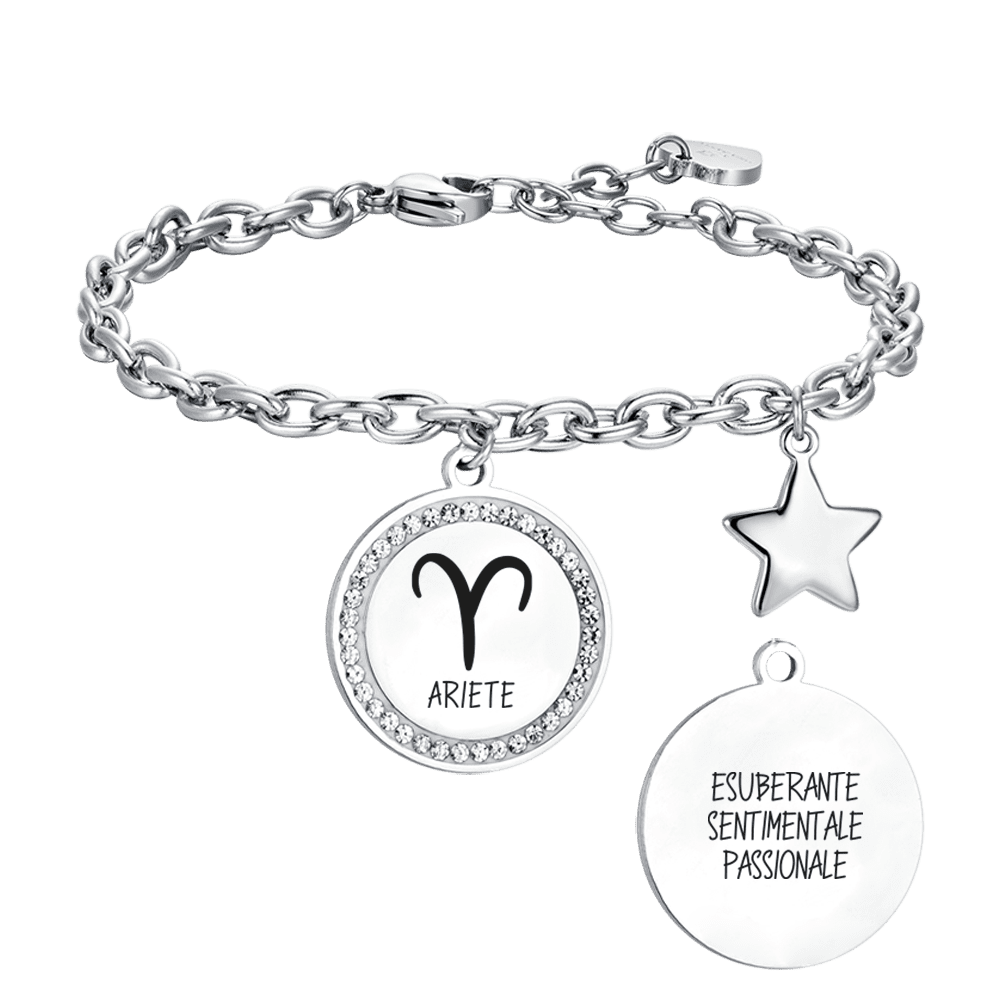 BRACCIALE DONNA IN ACCIAIO SEGNO ZODIACALE ARIETE PIASTRA