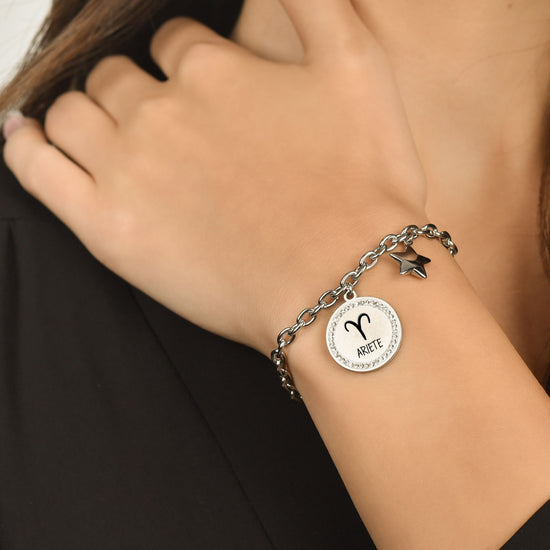 BRACCIALE DONNA IN ACCIAIO SEGNO ZODIACALE ARIETE PIASTRA