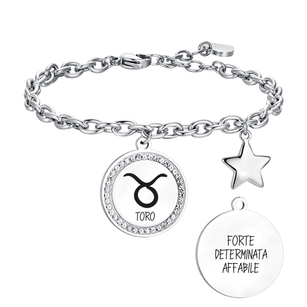 BRACCIALE DONNA IN ACCIAIO SEGNO ZODIACALE TORO PIASTRA