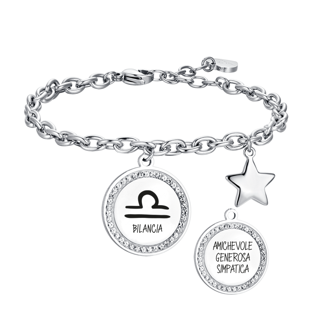 BRACCIALE DONNA IN ACCIAIO SEGNO ZODIACALE BILANCIA PIASTRA