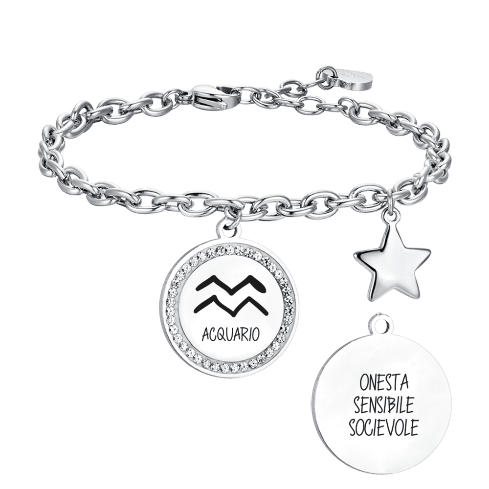 BRACCIALE DONNA IN ACCIAIO SEGNO ZODIACALE ACQUARIO PIASTRA