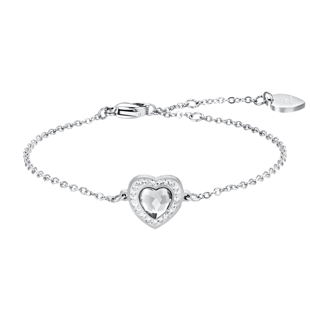 BRACCIALE DONNA IN ACCIAIO CUORE CRISTALLO BIANCO E CRISTALLI BIANCHI