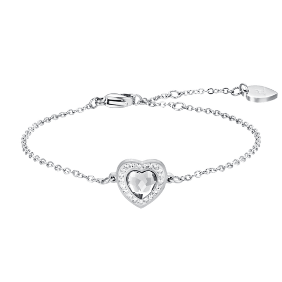 BRACCIALE DONNA IN ACCIAIO CUORE CRISTALLO BIANCO E CRISTALLI BIANCHI