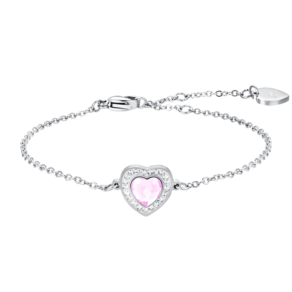 BRACCIALE DONNA IN ACCIAIO CUORE CRISTALLO ROSA E CRISTALLI BIANCHI