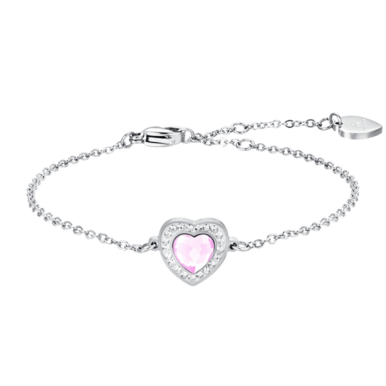 BRACCIALE DONNA IN ACCIAIO CUORE CRISTALLO ROSA E CRISTALLI BIANCHI